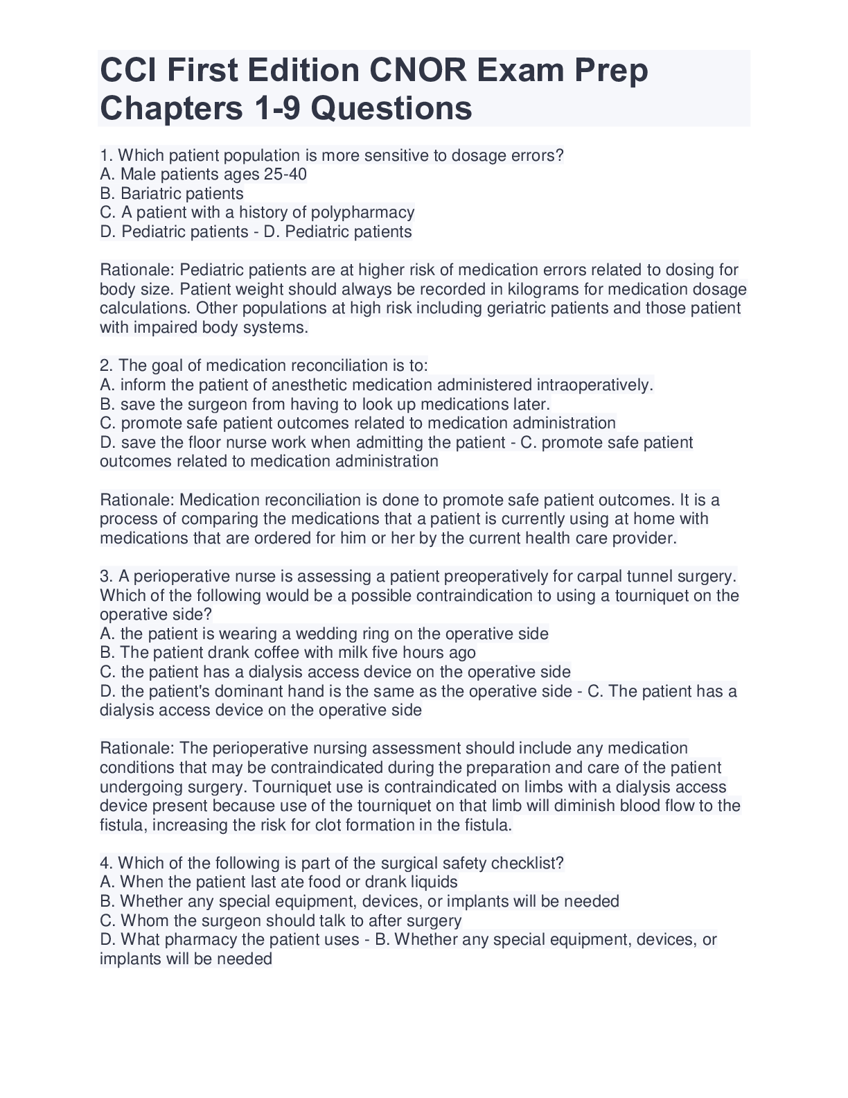 Preview image for CCI First Edition CNOR Exam Prep Chapters 1-9 Questions